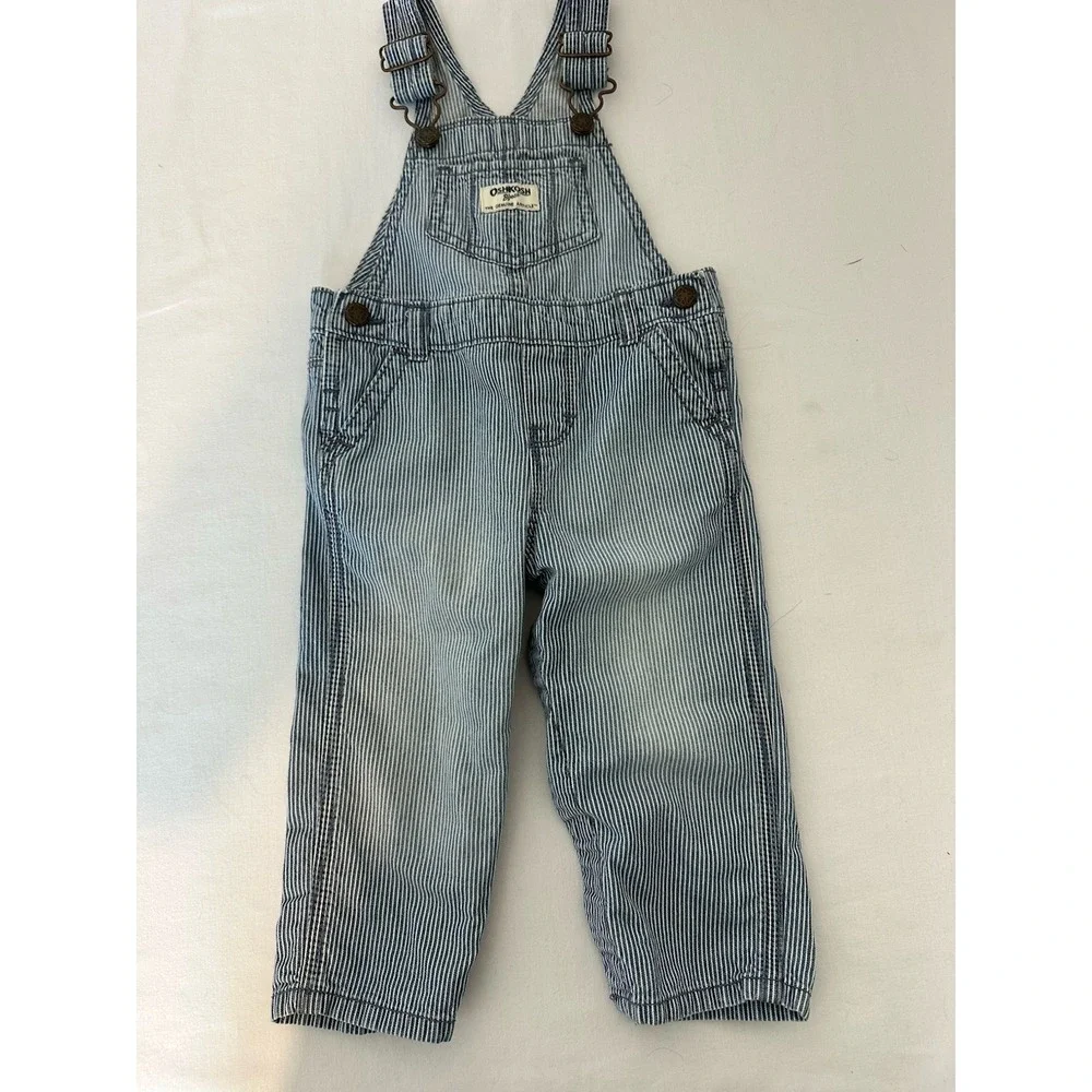 OSHKOSH b'gosh Bib Overall Blue Striped Railroad Vestbak 12 Months